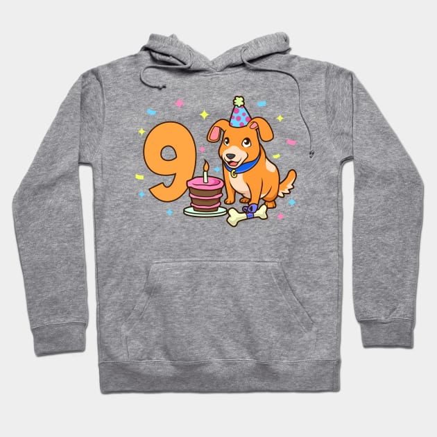 I am 9 with dog - kids birthday 9 years old Hoodie by Modern Medieval Design